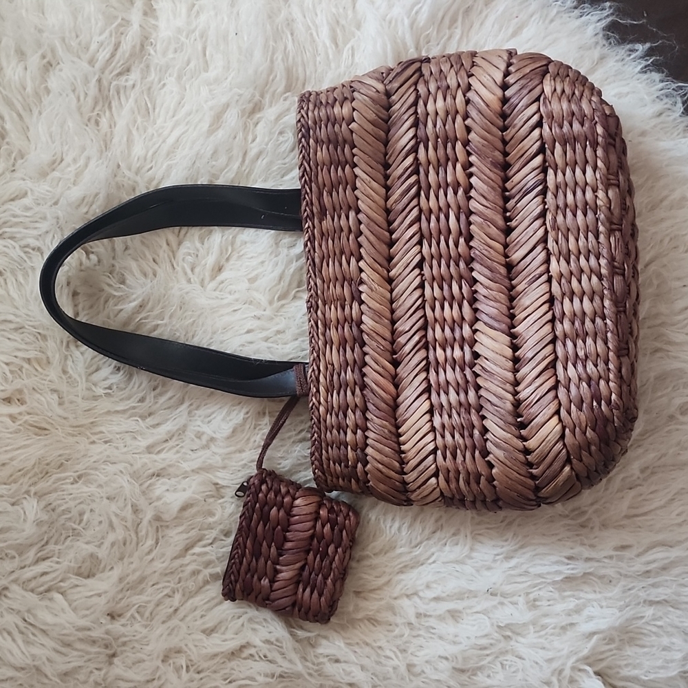 SUN N SAND Natural Wicker Woven Tote with Pouch Set - Picture 6 of 12